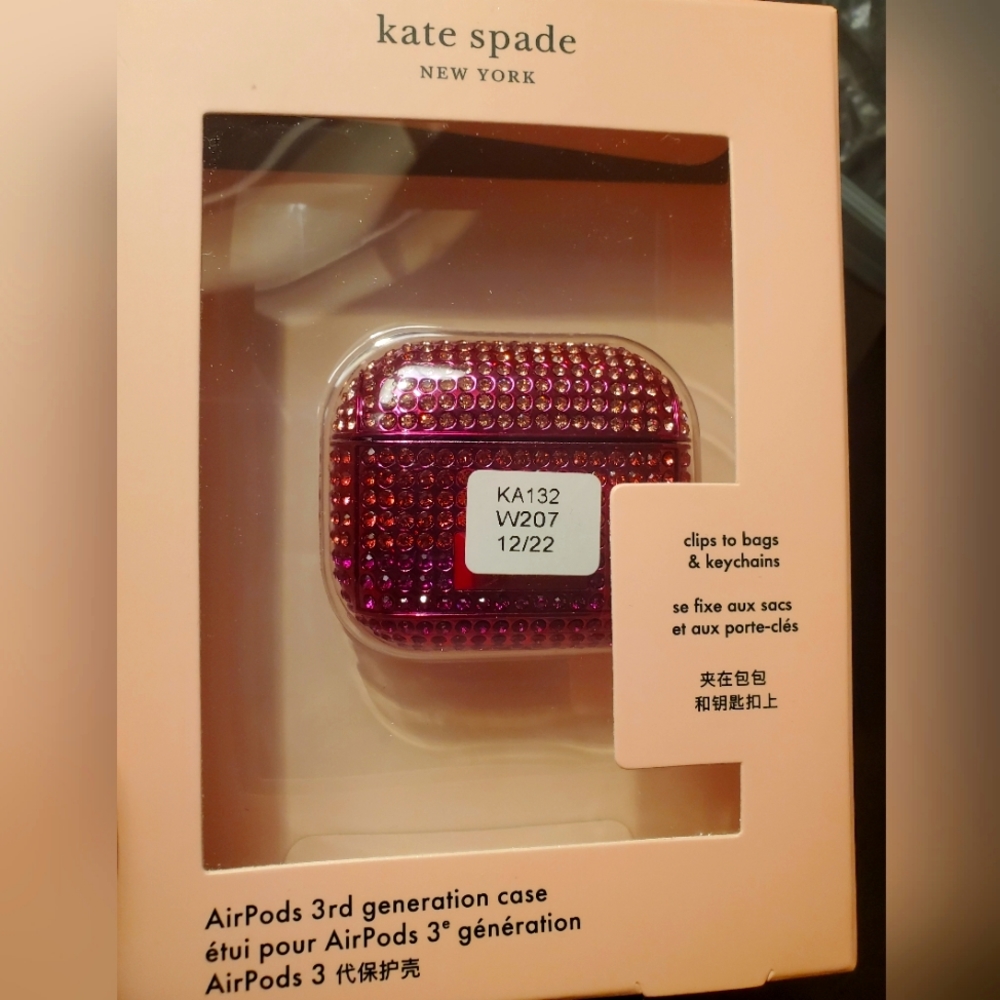 Pink, bejeweled, Kate Spade 3rd generation Airpod case